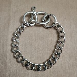 Chunky shackle and o ring clasp silver tone chain bracelet